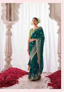 Dernier créateur Georgette Silk Sequence Work Saree fantaisie pour femmes Party Festival dessiné à la main par Fab Zone - Product Image 5