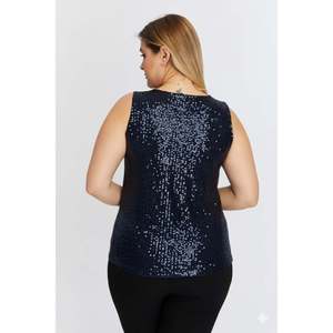 Pul payetli buyuk beden sifir Kol lacivert bluz - Product Image 4