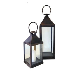 <b>Set</b> Of Two Iron Candle <b>Lantern</b> <b>Set</b> With Glass Shade Black Metal Base For Home Decoration Heat Resistant Design - Product Image 2
