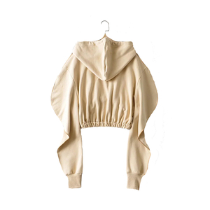 เสื้อสเวตเชิ้ตมีฮู้ดแบบครอปสำหรับผู้หญิง สีมัสตาร์ด แขนยาว สีพื้น ผ้าถัก ใส่ได้ในฤดูใบไม้ร่วง ระบายอากาศได้ดี ทรงปกติ - Product Image 6