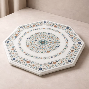 Plateau de table à manger octogonal traditionnel durable en marbre incrusté, pierre Pietra Dura pour la maison, salon, meubles, élément décoratif - Product Image 3
