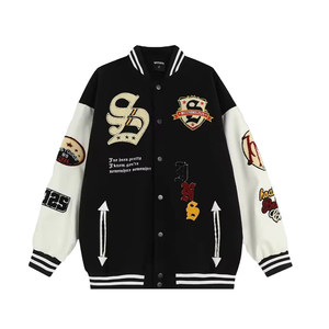 High quality <b>men</b> <b>varsity</b> letterman <b>jacket</b> custom embroidery wool leather material college <b>bomber</b> OEM ODM factory supply - Product Image 3