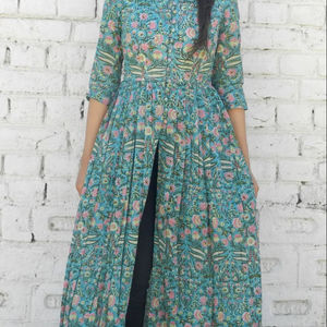 Teal Blue Cape Set Indian Fashion Styling Quality <b>Kurti</b> and Pants Directly from Indian Manufacturer - Product Image 2