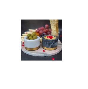 Bol en marbre et laiton d'excellente conception bol décoratif en marbre blanc de 2 pièces fait à la main pour les fruits ou les salades - Product Image 3