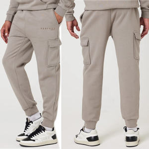 Pantalon de survêtement Cargo en éponge française 100% coton de haute qualité unisexe Joggers en molleton de coton avec impression bouffante brodée de logo personnalisé - Product Image 1
