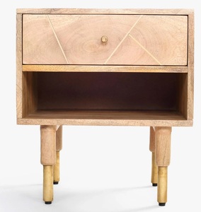 Tables de chevet en bois de manguier modernes faites à la main avec 1 tiroir finition claire Offre Spéciale meubles de chambre à coucher pour la maison hôtel salons - Product Image 1