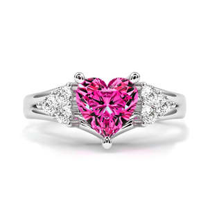 NOVAMART Fine <b>Adjustable</b> <b>Silver</b> Love Engagement <b>Ring</b> with Baby Pink Crystal Heart Hand-Hallmarked Wholesale Export - Product Image 1