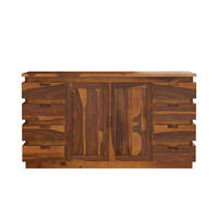 Grand buffet de salle à manger rustique moderne en teck massif à 8 tiroirs, écologique, durable, de luxe, pour le salon