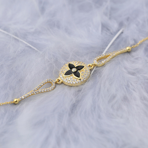 Round Shape Flower Black Enamel <b>Charm</b> Bracelet Turkish Wholesale Handcrafted Fine 925 Sterling Silver Jewelry - Product Image 2