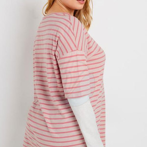 Camiseta de algodón personalizable de doble capa para mujer OEM, ropa informal transpirable de alta calidad para el verano, último estilo, patrón sólido - Product Image 3