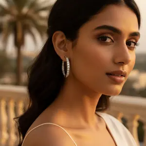 Bijoux de mode pour femmes Boucles d'oreilles créoles en argent avec pierres CZ Boucles d'oreilles en cristal - Product Image 1