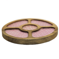 Plateau à collation rond en bois avec 5 compartiments Plateau de service décoratif en bois de manguier avec base imprimée pour fruits secs Snacks Bonbons