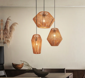 Nueva lámpara colgante de bambú de voltaje de entrada ecológica de 220V, lámpara colgante de ratán decorativa clásica, fuente de luz LED, artesanía - Product Image 5