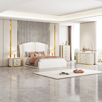 2024 Lit King Size de Luxe Moderne avec Cadre en Bois Blanc, Tête de Lit en Cuir, pour Chambre Principale de Maison/Villa – Ensemble Complet de Meubles de Chambre