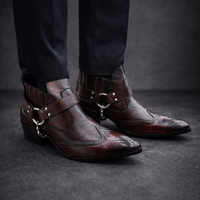 Sepatu Koboi Kulit Asli Buatan Tangan Obexa, Model Ankle Boots, Kulit Sapi Asli, Untuk Berkuda, Ujung Runcing, Tali Gesper, Cocok untuk Musim Dingin, Musim Panas, Musim Gugur