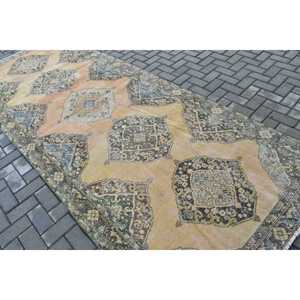 4.7x12 ft Turkish Rug, <b>Yellow</b> Striped Vintage Rug <b>Wool</b> - Product Image 3