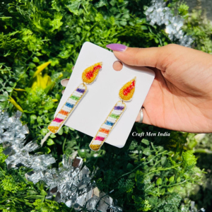 Pendientes de tuerca de cumpleaños clásicos coloridos con cuentas de semillas hechas a mano IGI Certified Women's Birthday Gift Candle, Cake & B'day Girl Earring - Product Image 4