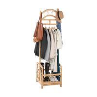 Porte-manteau en rotin naturel fabriqué à la main avec étagère à chaussures intégrée Organisateur d'entrée bohème pour chapeaux et veste pour espace garde-robe