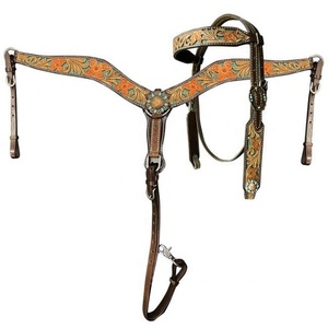 Barkat Overseas C122786 Selle anglaise en cuir véritable bleu sarcelle à motifs floraux 3D, harnais de cheval western léger avec têtière perlée et peignoir - Product Image 2