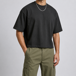 T-shirt Homme Coupe Boxy Personnalisé 240 GSM 100% Coton Manches Courtes Col Rond Respirant Imprimé Épaules Tombantes Streetwear Marque Privée - Product Image 5