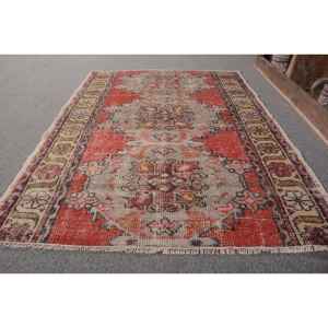 พรมตุรกีวินเทจสีแดงสีเบจ3.2 x 4.4ft พื้นที่ขนาดใหญ่งานเย็บปะทำจากขนสัตว์ออกแบบสำหรับห้องโถงหรือห้องนอน - Product Image 2