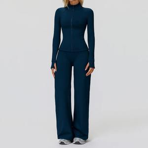 Ensemble de yoga 2 pièces pour femmes, haut à manches longues et leggings, vêtements de sport athlétiques pour l'entraînement, combinaisons de sport, tenues de fitness - Product Image 3