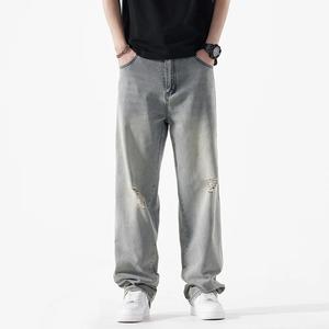 Pantalones Vaqueros estampados sueltos para hombre personalizados fabricantes al por mayor pantalones vaqueros de pierna ancha informales personalizados de fábrica de estilo urbano - Product Image 4