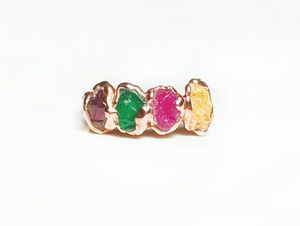 Piedra de citrino de rubí Esmeralda granate crudo, anillo chapado en oro en bruto auténtico, joyería minimalista de piedras preciosas - Product Image 2