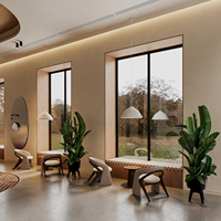 Meubles de comptoir de boulangerie modernes personnalisés, tables et chaises en gros, design d'intérieur de boulangerie, rendu 3D
