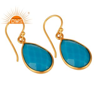 Boucles d'oreilles pendantes en argent sterling plaqué or 18 carats avec pierre précieuse naturelle turquoise, bijoux demi-fins, fabricant - Product Image 2