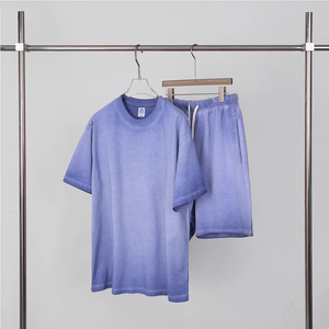 Saleh Enterprises Oversized Terry 100% Cotton Breathable T-Shirt Relax Fit Shorts Matching Lounge <b>Set</b> Casual Streetwear Summer - Product Image 5