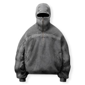Sweat à capuche personnalisé en coton mélangé délavé à l'acide pour hommes Streetwear Masque intégral Quarter Zip Drop Shoulder Hooded - Product Image 1