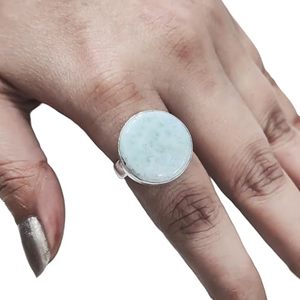 Bague pour femme en argent sterling 925, pierre précieuse naturelle Larimar, véritable pierre de naissance, grande bague antique, bijoux faits à la main pour Noël - Product Image 1