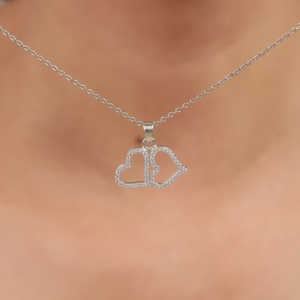 Colgante de plata de doble corazón con cadena de eslabones Joyería elegante de dijes - Product Image 4