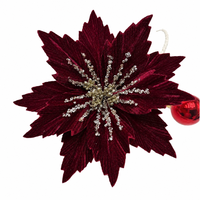 Décorations de Noël en velours scintillant, fleurs artificielles, tiges de poinsettia, ornements pour arbre de Noël, décoration de fête du Nouvel An