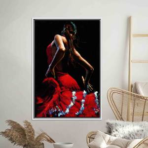 Lienzo Impreso: Arte de Pared para Sala de Estar con Bailarina de Flamenco Estilo Español, Enmarcado en Blanco - Product Image 1