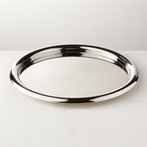 Plateau de service rond en métal martelé argenté de luxe, plateau ottoman décoratif pour mariage et fête, plateau à nourriture en acier inoxydable poli - Product Image 4