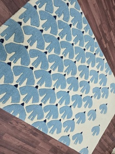 Alfombra Azul con Diseño de Pájaros, Alfombra Moderna Abstracta de Lana, Alfombra de Diseño en Color Marfil y Azul Cielo para Sala de Estar y Dormitorio - Product Image 5