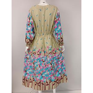 Robe d'été décontractée en mousseline de soie à fleurs sans manches avec boutons sur le devant et taille à cordon, Abaya musulmane - Product Image 1