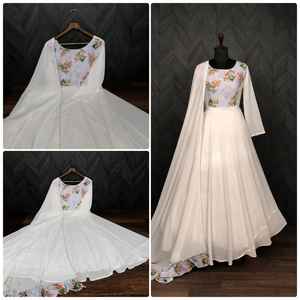 Robe longue brodée de couleur blanche de créateur indien, robe Salwar Kameez pour mariage et fête pour femmes - Product Image 2