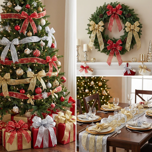 Nastro Trasparente Scintillante con Fiocchi di Neve Rosso Argento Oro, Larghezza 2,7 Metri, Materiale Plastico 6,3 cm - Product Image 6