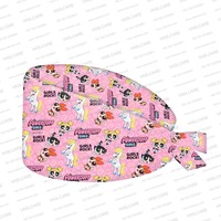 Topi perawat untuk wanita, topi perawat dengan tombol yang dapat diatur, topi Scrub elastis puff daya lucu anak perempuan pola cetak perawat