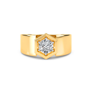 Stylish <b>Mens</b> Yellow Gold <b>Ring</b> Featuring Marquise Cut Lab Grown Diamond with Bold Hexagon Setting <b>for</b> Modern Fashion - Product Image 1
