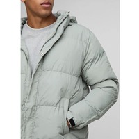 Doudoune longue en polyester OEM/ODM 100% pour hommes, veste d'hiver à capuche rembourrée et à fermeture éclair complète avec logo brodé personnalisé