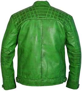 Veste de moto en cuir rétro style hiver, matelassée, en toile verte, service OEM, coupe-vent - Product Image 2