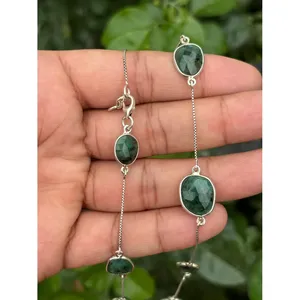 Collier chaîne en argent 925 plaqué or 14K/18K avec diamant taille émeraude et pierre principale en turquoise sertie clos, idéal pour un cadeau - Product Image 3