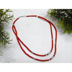 Collar de Coral Natural Italiano Hecho a Mano con Cuentas de Piedras Preciosas de 4x4 mm, Joyería de Plata de Ley Genuina, Hecho a Mano, NL0076-GS - Product Image 5