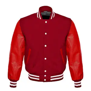 Personalizado Letterman rojo Varsity chaquetas al por mayor en blanco de lana cuerpo de cuero mangas Varsity chaquetas de calle de los hombres