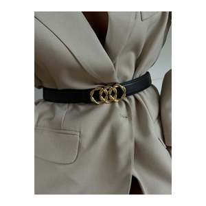 Genuine <b>Domed</b> Leather Combined <b>Ring</b> Buckle Women's Trouser Belt, Jacket Belt, Dress Belt - Black - Product Image 5