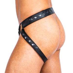 Shorts Vulcan Cage en similicuir noir, style harnais fétiche - Product Image 4